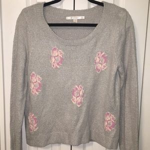 Lauren Conrad Cropped Grey Floral Sweater